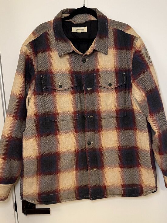 Madewell Other - Madewell Men's Quilted Shirt-Jacket in Plaid, Rusted Burgundy, XL